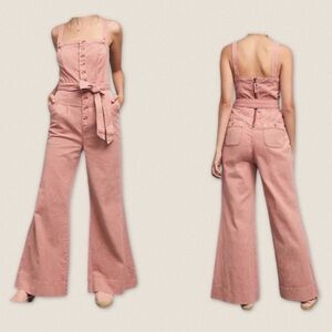 Anthropologie Pilcro flare leg jumpsuit sleeveless overalls belted tie waist